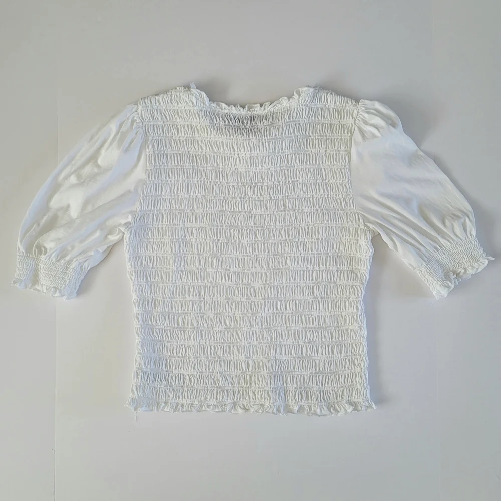 Veronica Beard Jeans Smocked Puff Sleeve Top White Clean Girl Feminine Small - Picture 4 of 8